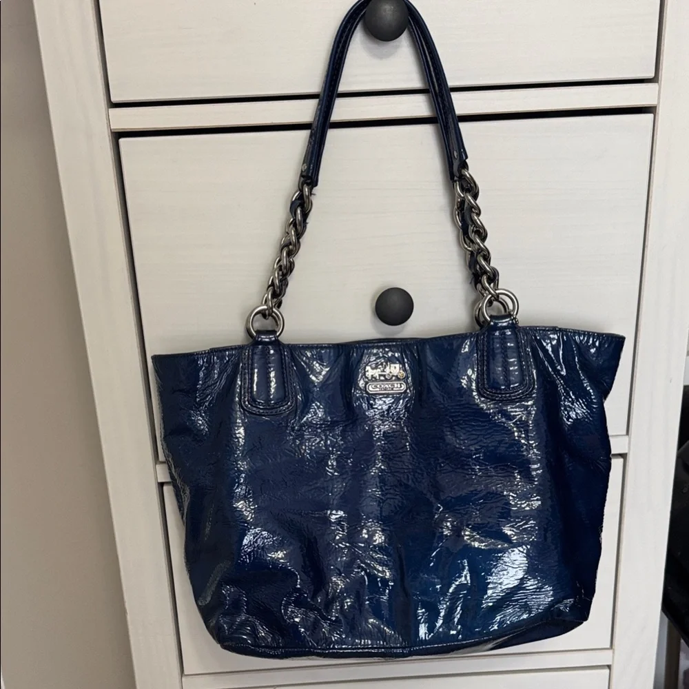 Coach patent leather navy blue Tote Bag - Picture 1 of 4